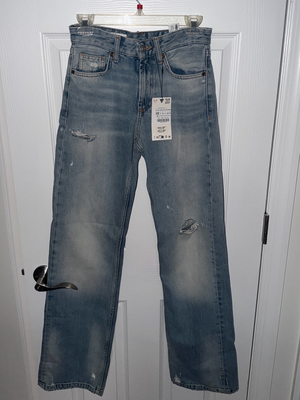 NWT ZARA Wide Leg Distressed Jeans Light Wash size 0